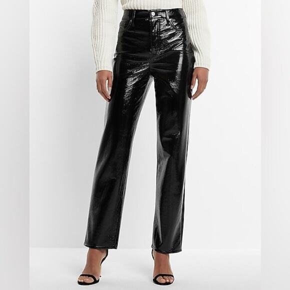 Express Denim - NWT Super High Waisted Faux Patent Leather Modern Straight Pant Size 8R